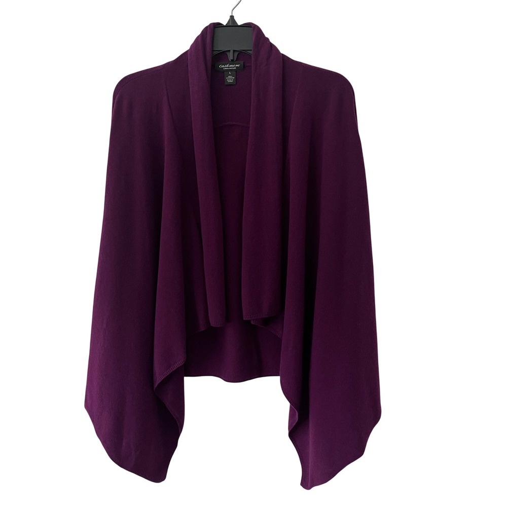 Lord & Taylor 100% Cashmere Open Front Draped Cardigan L Purple Plum Luxury Fall